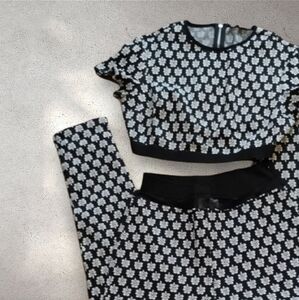 Black and White Patterned Women's Pant Set